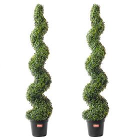 VEVOR Artificial Boxwood Topiary Tree, 60 inch Tall (2 Pieces), Spiral Faux Topiary Trees, Faux Plant w/ Extra Leaves & Pot & Small Decoration