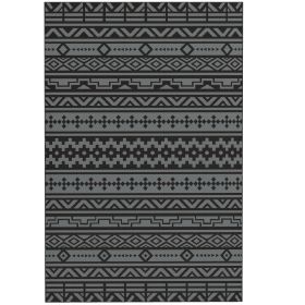Reversible Outdoor Rug, Waterproof Plastic Straw with Carry Bag, 6' x 9', Black & Gray Geometric Wall