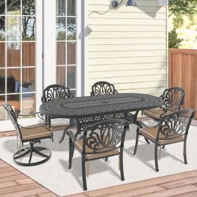 7-Piece All-Weather Cast Aluminum Dining Set, Include 2 Swivel Chairs,4 Dining Chairs and Oval Table With Black Frame