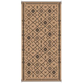 Reversible Outdoor Rug, Waterproof Plastic Straw with Carry Bag, 9' x 18', Black & Brown Rhombus