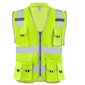 VEVOR Safety Vest, 10 Pockets Yellow Safety Vest, High Visibility Zipper Front Safety Vest with Reflective Strips