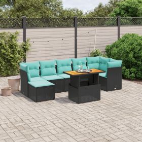 8 Piece Patio Sofa Set with Cushions Black Poly Rattan
