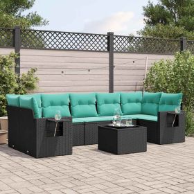 8 Piece Garden Sofa Set with Cushions Black Poly Rattan