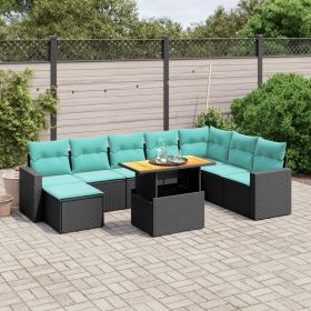 9 Piece Patio Sofa Set with Cushions Black Poly Rattan