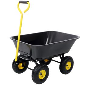 Metal Dumping Cart, 600lb Garden Cart Utility Yard Cart, Black Metal Large Bed,10 Inch Tires, for Lawn, Gardening, Construction