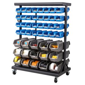 VEVOR 7-Tier Double-Sided Rolling Bin Storage Rack, 94 Plastic Bins, Dual-Sided Parts Organizer with Wheels, Mobile Tool Organizer for Garage