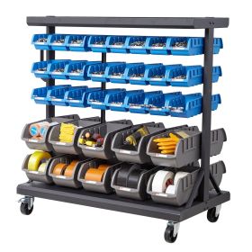 VEVOR 5-Tier Double-Sided Rolling Bin Storage Rack, 68 Organizer Bins, Dual-Sided Parts Organizer with Wheels