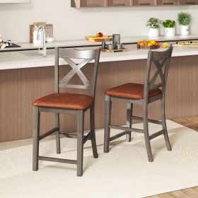 Bar Stools Set of 2 with Cross Back and Faux Leather Upholstered Seat