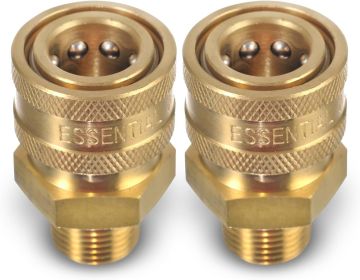ESSENTIAL WASHER Brass 3/8" Female Quick Connect Fittings To Male NPT - Pressure Washer Couplers, 4200 PSI, 2 Pack