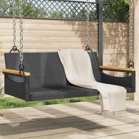 Swing Bench Black PE Rattan, Powder-Coated Steel, Solid Acacia Wood