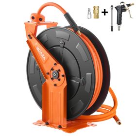 VEVOR Retractable Air Hose Reel with Double Arms, 3/8 IN x 65FT Hybrid Air Hose Max 300PSI, Air Compressor Hose Reel with 5FT Lead in