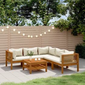Garden Lounge Set Cream Solid Acacia wood, Polyester Modular