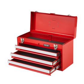 VEVOR Metal Tool Box, 20.5-inch, Portable Metal Tool Box with 3 Drawers, Small Tool Chest with EVA Liners