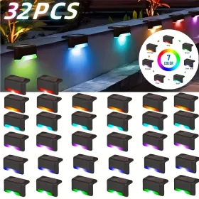 Led Solar Deck Lights 32 Pack Waterproof And Wide Use For Outdoor Stairs Step Fence Railing Yard And Patio Auto On/Off Easy Installation(Warm Whi (Option: RGBlight32PCS)