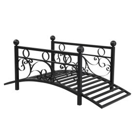 Metal Garden Bridge For Outdoor, Elegant Decorative Bridge With Powder-Coated Finish And Security Guardrail For Patio Pond Backyard Landscaping M (Option: Black)