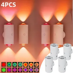 Motion Sensor Night Light Wall Lamp With USB Type-C Charging Ultra Long Battery Life Magnetic Mount Colorful Neon Colors Change For Bedroom Bathr (Option: White4PCS)