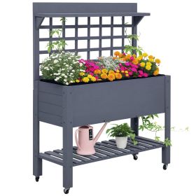 41" Raised Garden Bed Mobile Elevated Wooden Planter Box Stand with Wheels, Trellis and Storage Shelf, Gray (Option: Gray-1110x715x180 mm)