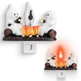 2Pcs Ghost Campfire Flickering Flame Night Light Indoor 3D Funny Halloween Nightlight Decoration Bedroom Night Light Halloween Decoration Gift Fo (Option: 2Pcs)