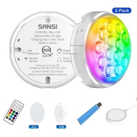 Sansi Upgraded Wireless Rechargeable Pool Lights,Submersible RBG LED Pond Lights,Color Changing Underwater Spotlight With Magnetic And Suction Cu (Option: 2pack)