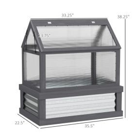 Outsunny Raised Garden Flower Bed Kit With Greenhouse, Wooden Cold Frame Planter (Option: Gray Silver)