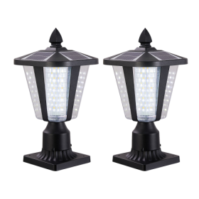 Solar Pillar Headlights With Dimmable LEDs - 2 Packs Unavailable Platforms- Temu (Option: Black)
