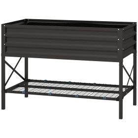 Galvanized Raised Garden Bed, Metal Planter Box with Legs, Storage Shelf and Bed Liner, Black (Option: Black-1180x360x95 mm)