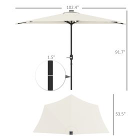Outsunny Half Outdoor Patio Umbrella,  Small Vented Half Patio Umbrella With Crank 8 Ribs For Balcony Porch Garden Deck Poolside, Cream White (Option: Cream White)