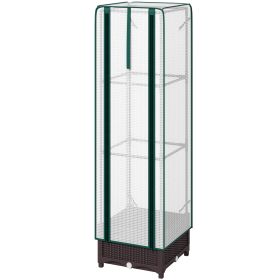 Garden Bed with Trellis, Outdoor Plant Box with PE Cover, Drainage Holes and Zipper Door, 15.7" x 15.7" x 48.8", Brown (Option: Brown-440x440x130 mm)