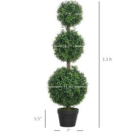 Set Of 2 Artificial Ball Boxwood Topiary Trees, Fake Plants In Pot For Indoor Outdoor Living Room Green (Option: Green)