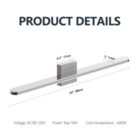Modern LED Vanity Lights For Bathroom 32IN 16W Daylight White Chrome Light Fixtures Bathroom Lights Over Mirror Vanity Lighting Fixtures Vanity L (Option: 32IN 16W)