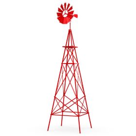 8 Feet Windmill Metal Ornamental Wind Wheel Weather Resistant (Color: Red)