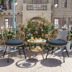 U_STYLE Outdoor Leisure Set, 2 Rattan Single Chairs with A Glass Round Table, Perfectly Suited for Patios, Balconies, and Courtyards (Color: as Pic)