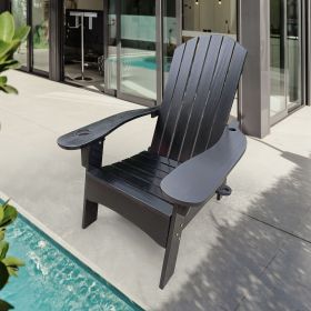 Outdoor or indoor Wood Adirondack chair with an hole to hold umbrella on the arm (Color: BLACK)