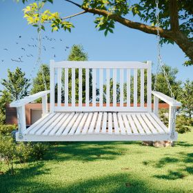Front Porch Swing with Armrests, Wood Bench Swing with Hanging Chains,for Outdoor Patio ,Garden Yard, porch, backyard, or sunroom,Easy to Assembl (Color: White)