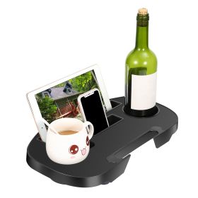 Zero Gravity Chair Cup Holder Clip On Side Tray w/Beverage Can Mobile Devices Slots (Color: BLACK)