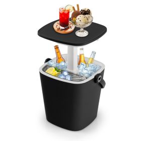 3-in-1 Portable Cooler Bar Table with Bottle Opener and Lift Top Lid for Camping Poolside (Color: BLACK)
