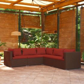 Garden Lounge Set Brown PE rattan, powder-coated steel, plastic (Color: Brown)