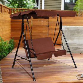 2 Person Weather Resistant Canopy Swing for Porch Garden Backyard Lawn (Color: Brown)
