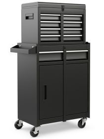 2-in-1 Rolling Tool Chest with 5 Sliding Lockable Drawers (Color: BLACK)