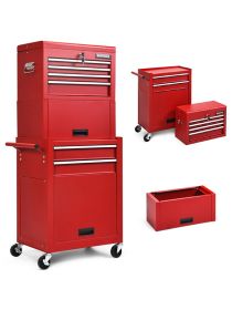 2-in-1 Rolling Tool Chest with 5 Sliding Lockable Drawers (Color: Red)