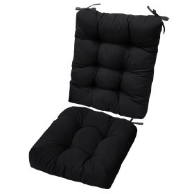 Waterproof Rocking Chair Cushion Upper And Lower Back And Seat Sets with Non-Slip Ties Oxford Cloth Surface Polyester Filling Comfortable for Ind (Color: Black_Pro)