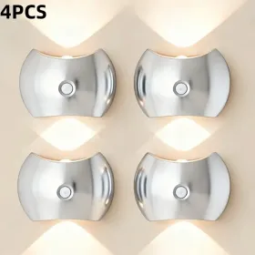 LED Modern Indoor Wall Light With Motion Sensor 3 Color Modes 2700K/4500K/6500K USB Rechargeable Magnetic Portable Wall Sconce For Living Room Be (Option: Silver4PCS)