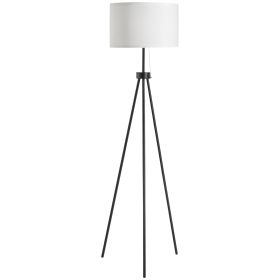 59.75" Tripod Floor Lamp with Pull Chain Standing, Fabric Lampshade E26 Lamp Holder Steel for Living Room, Bedroom, Office, Black (Option: Black-440x440x140 mm)